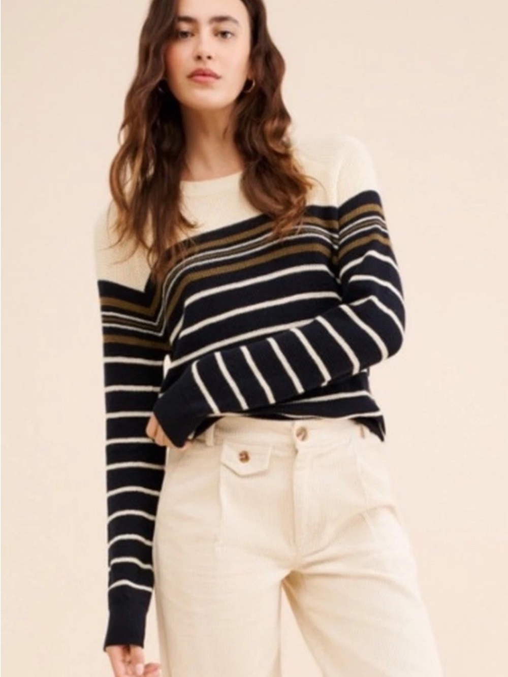 Faherty Organic Cotton Throwback Crew Waffle Knit Pullover Oakland Stripe Small